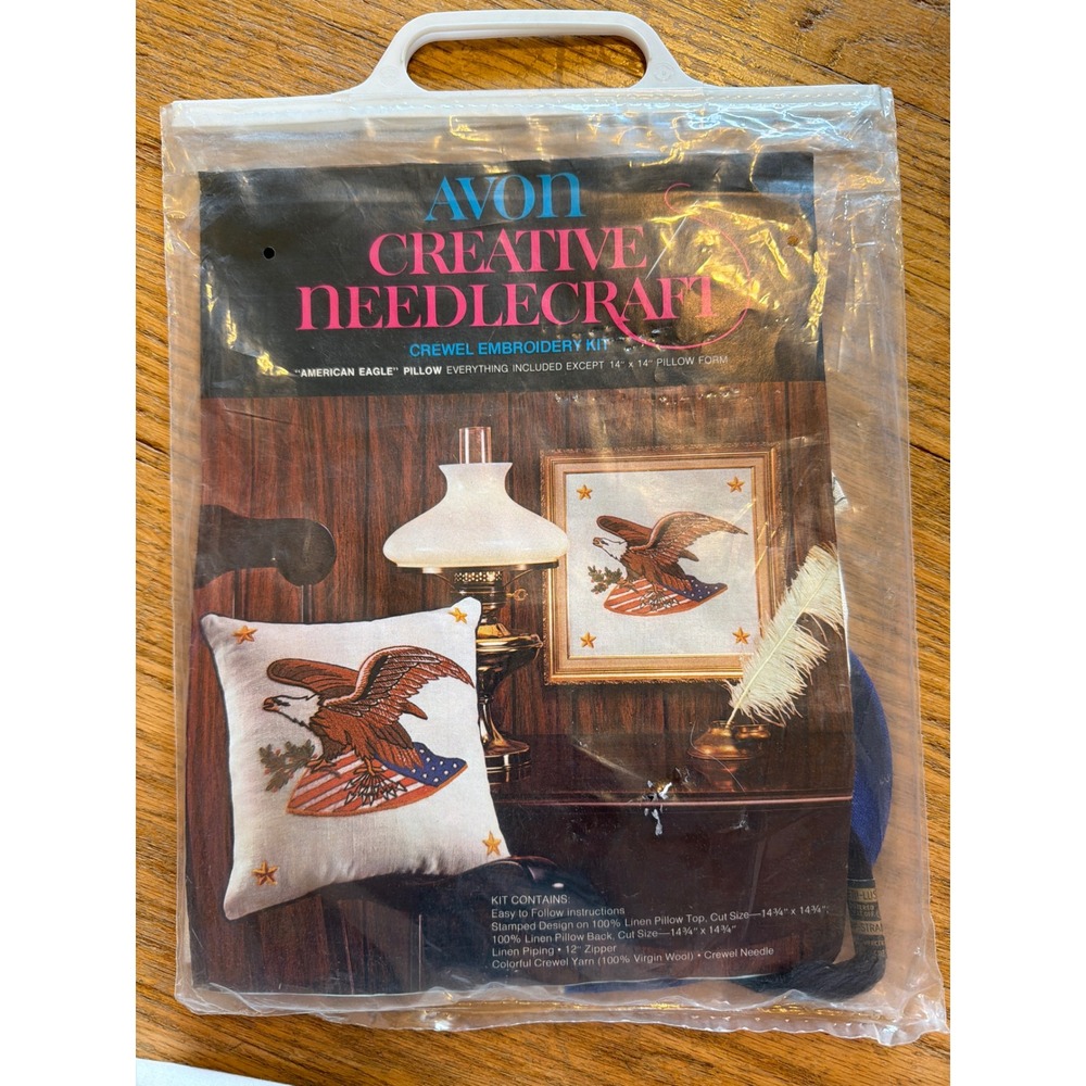 Avon Creative Needlecraft American Eagle Crewel Embroidery Pillow Kit Vintage